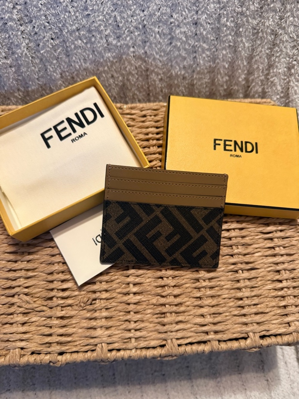 Fendi Brown and Black FF Logo Card Case